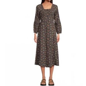 NEW TOAD&CO manzana square neck long sleeve dress in soot graphic print
